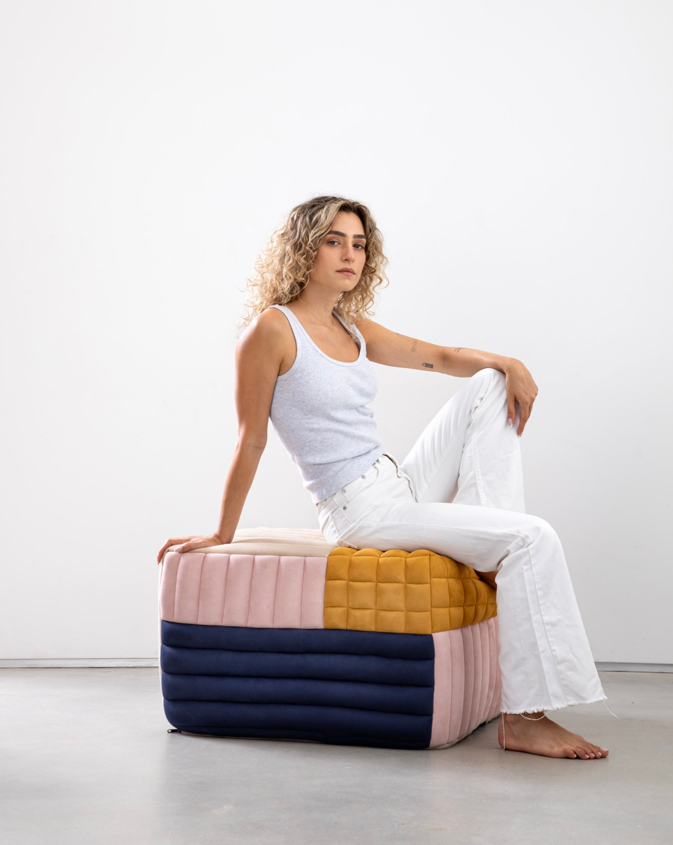 Square Mosaic Ottoman in Multiply colors