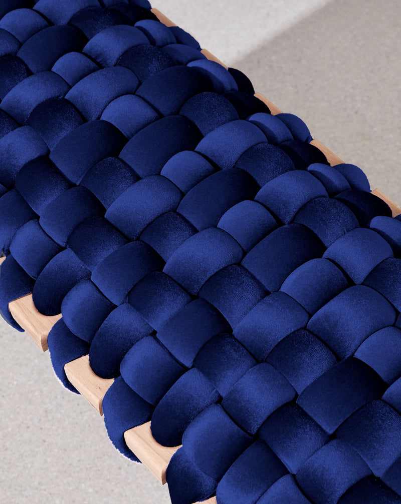 Midnight Blue Velvet Woven Bench