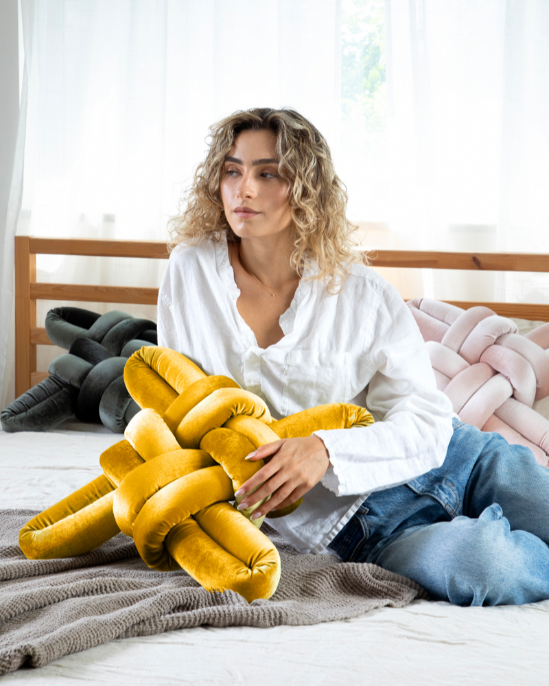 sunlight yellow Velvet Knot Pillow