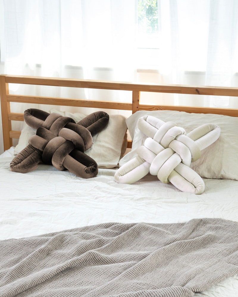 Truffle Velvet Knot Pillow
